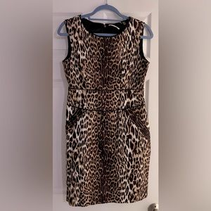 T. Tahari “Janine” Midi Leopard Sheath with Pockets